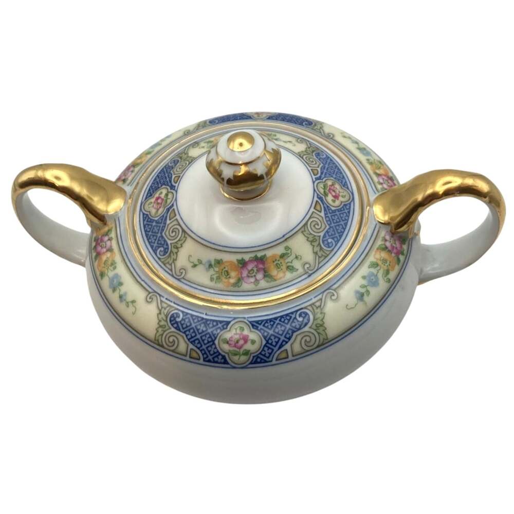 VTG Bohemia Ceramic Works Cecil Pattern Lidded Sugar Bowl Czechoslovakia